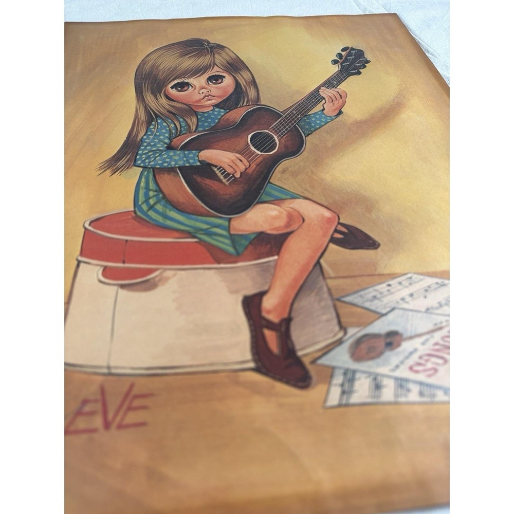 Big Eyes by Eve 1960's Litho SET OF 4 Prints 11"X14" Art Boy Girl Guitar Records - Picture 12 of 15